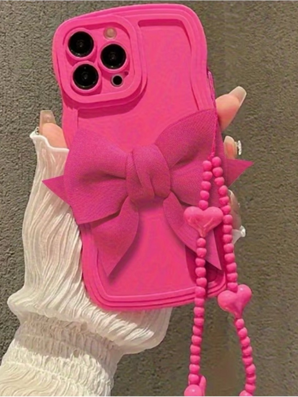 Hot Pink Bow iPhone Case with Beaded Strap